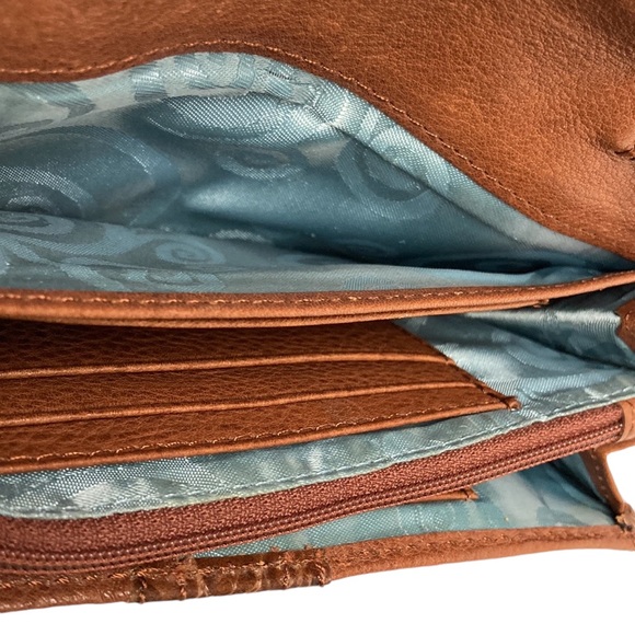 Brighton Brown Leather Fold Over Snap Clutch Wallet - Picture 11 of 13